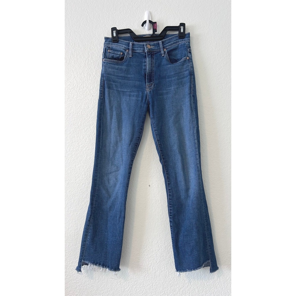 MOTHER The Insider Crop Step Fray Jeans Girl Crush Blue Denim Size 27